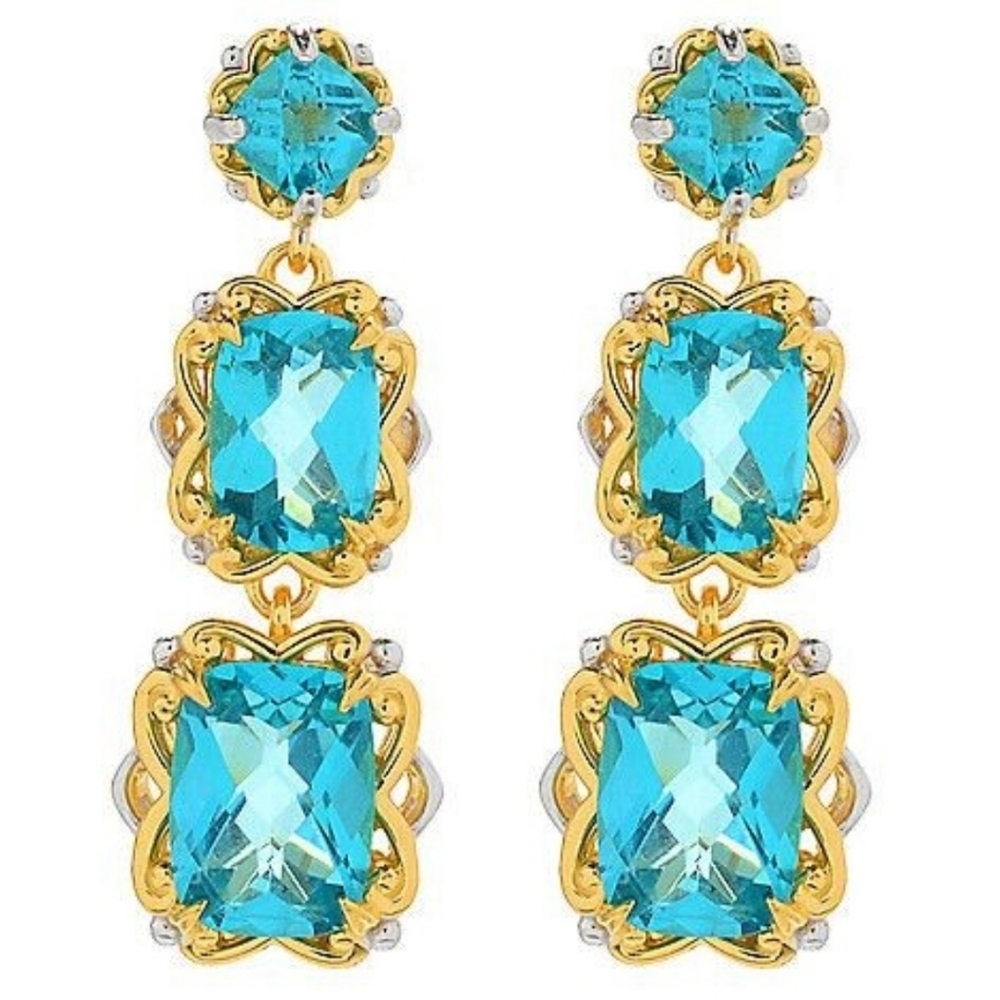 Gems en Vogue | NWT 1" 5.90ctw Paraiba Topaz Graduated Dangle Earrings - Picture 4 of 7
